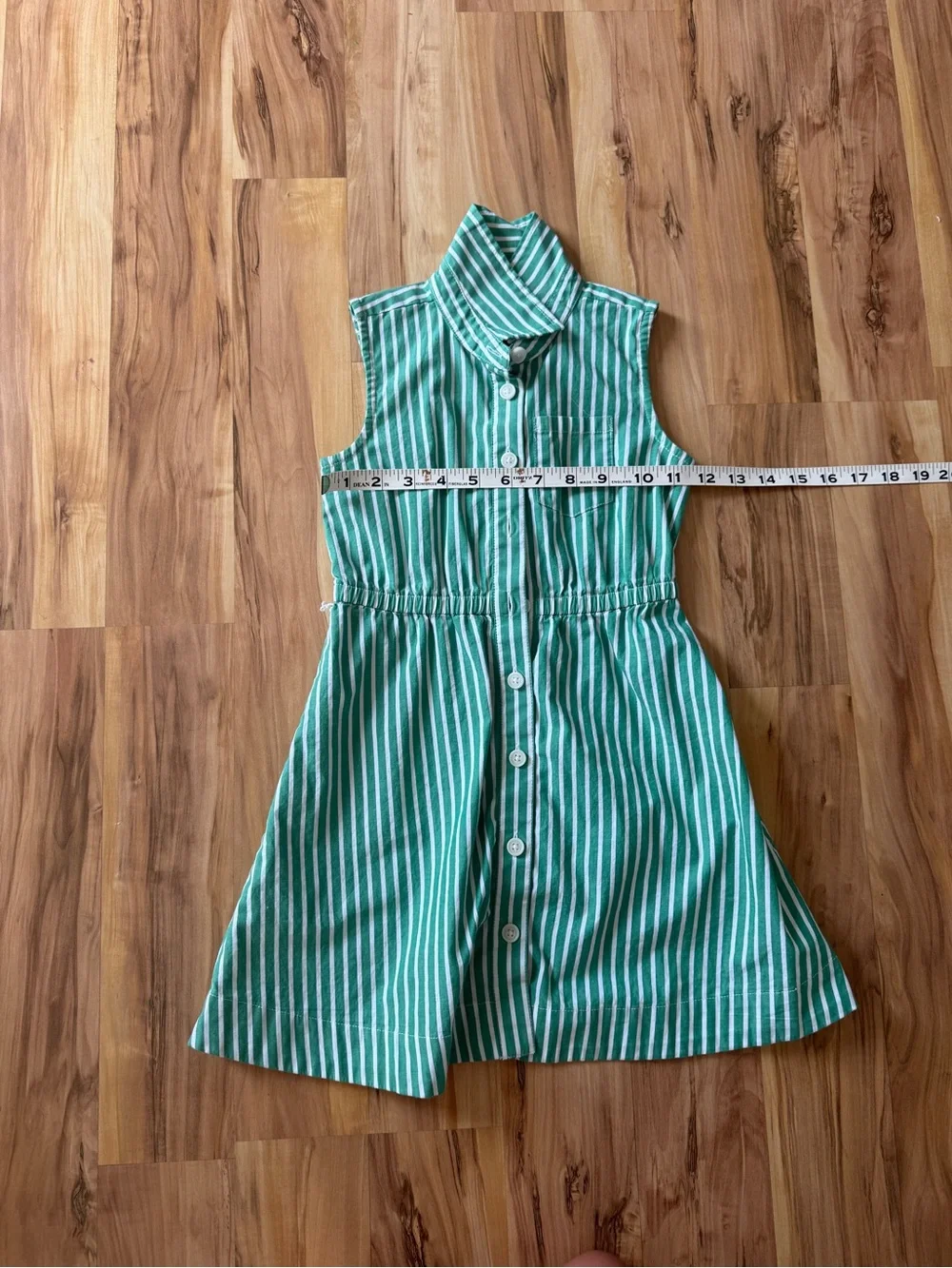 J. Crew Crewcuts Green and White Striped Sleeveless Shirt Dress with Waist Tie